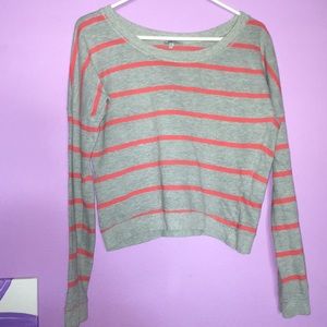 Medium grey and salmon striped sweater